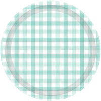 Pastel Mint Green Gingham 23cm Paper Plate 8Pk