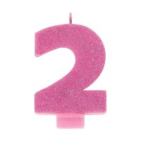 Number 2 Birthday Pink Glitter Candle