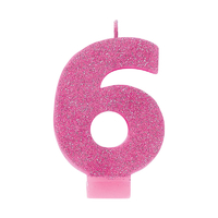 Number 6 Birthday Pink Glitter Candle