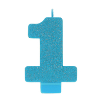 1st Birthday Number 1 Blue Glitter Candle