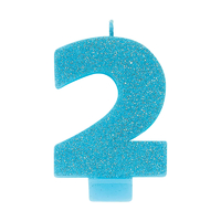 Number 2 Birthday Blue Glitter Candle