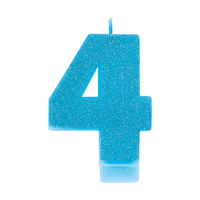 Number 4 Birthday Blue Glitter Candle