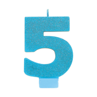 Number 5 Birthday Blue Glitter Candle