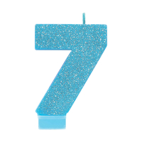 Number 7 Birthday Blue Glitter Candle