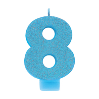 Number 8 Birthday Blue Glitter Candle