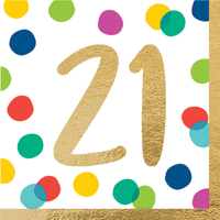 21st Birthday Happy Dots Hot Stamped Lunch Napkins 16 Pack