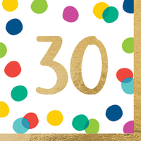 30th Birthday Happy Dots Hot Stamped Lunch Napkins 16 Pack