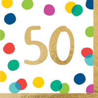 50th Birthday Happy Dots Hot Stamped Lunch Napkins 16 Pack