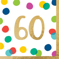 60th Birthday Happy Dots Hot Stamped Lunch Napkins 16 Pack