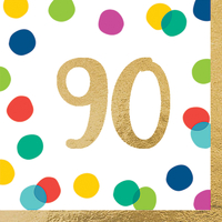 90th Birthday Happy Dots Hot Stamped Lunch Napkins 16 Pack