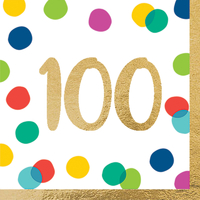100th Birthday Happy Dots Hot Stamped Lunch Napkins 16 Pack
