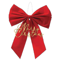Merry Christmas Gathered Red Bow Hanging Decoration