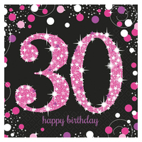 30th Birthday Pink Celebration Lunch Napkins 16 Pack