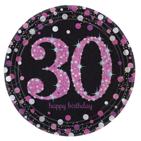 30th Birthday Party Supplies Sparkling Pink Dinner Plates 8 Pack