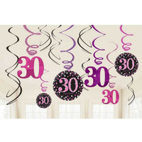 30th Birthday Sparkling Pink Hanging Swirl Decorations