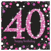 40th Birthday Pink Celebration Lunch Napkins 16 Pack