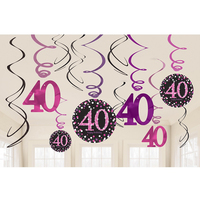 40th Birthday Sparkling Pink Hanging Swirl Decorations