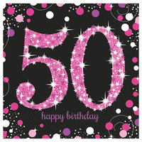 50th Birthday Pink Celebration Lunch Napkins 16 Pack