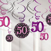50th Birthday Sparkling Pink Hanging Swirl Decorations
