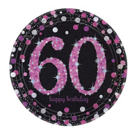 60th Birthday Pink Celebration Dinner Plates 8 Pack