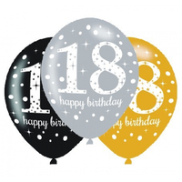 18th Birthday Sparkling Celebration Latex Balloons 6 Pack