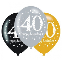 40th Birthday Sparkling Celebration Latex Balloons 6 Pack