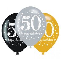 50th Birthday Sparkling Celebration Latex Balloons 6 Pack