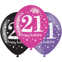 21st Birthday Sparkling Pink Celebration Latex Balloons 6 Pack