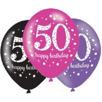 50th Birthday Sparkling Pink Celebration Latex Balloons 6 Pack