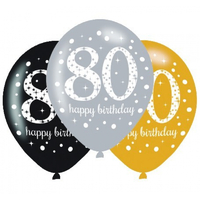 80th Birthday Sparkling Celebration Latex Balloons 6 Pack