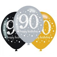 90th Birthday Sparkling Celebration Latex Balloons 6 Pack