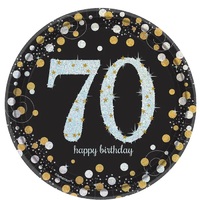 70th Birthday Sparkling Black Dinner Plates 8 Pack
