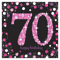 70th Birthday Pink Celebration Lunch Napkins 16 Pack