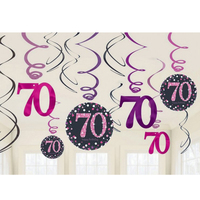 70th Birthday Sparkling Pink Hanging Swirl Decorations