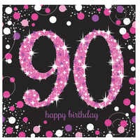 90th Birthday Pink Celebration Lunch Napkins 16 Pack