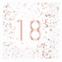 18th Birthday Rose Gold "18" Lunch Napkins 16 Pack