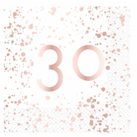 30th Birthday Rose Gold "30" Lunch Napkins 16 Pack