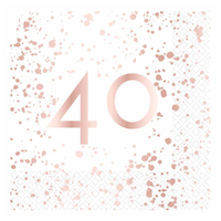 40th Birthday Rose Gold "40" Lunch Napkins 16 Pack
