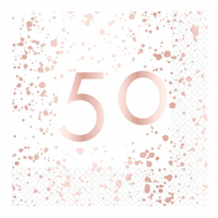 50th Birthday Rose Gold "50" Lunch Napkins 16 Pack 