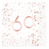 60th Birthday Rose Gold "60" Lunch Napkins 16 Pack
