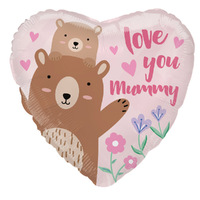 Mothers Day Love You Mummy Bear Heart Shaped Foil Balloon