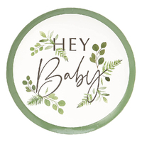 Baby Shower Botanical Hey Baby Paper Plates 8 Pack