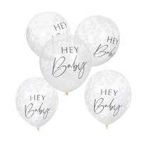 Baby Shower Hey Baby Confetti Latex Balloons 5 Pack