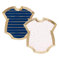 Gender Reveal Gold Foiled Pink And Navy Baby Jumpsuit Shaped Mixed Plates 8 Pack