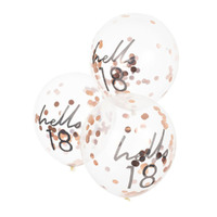 18th Birthday Rose Gold Confetti Filled 'Hello 18' Latex Balloons 5 Pack