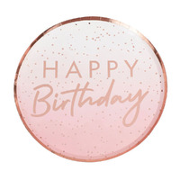 Happy Birthday Rose Gold Paper Dinner Plates 8 Pack