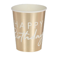 Happy Birthday Gold Foiled Paper Cups 8 Pack