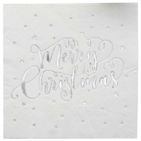 Merry Christmas Metallic Star Silver Lunch Napkins 20 Pack