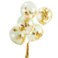 Christmas Gold Metallic Star Shaped Confetti Filled Latex Balloons 5 Pack