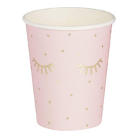 Pamper Party Gold Foiled And Pink Sleepy Eyes Paper Cups 8 Pack